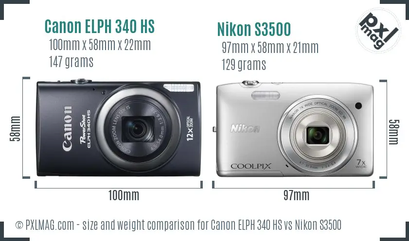Canon ELPH 340 HS vs Nikon S3500 size comparison Canon ELPH 340 HS vs Nikon S3500 size comparison
