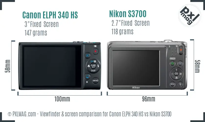 Canon ELPH 340 HS vs Nikon S3700 Screen and Viewfinder comparison