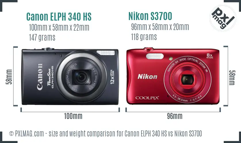 Canon ELPH 340 HS vs Nikon S3700 size comparison