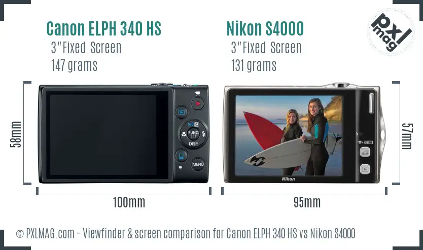 Canon ELPH 340 HS vs Nikon S4000 Screen and Viewfinder comparison