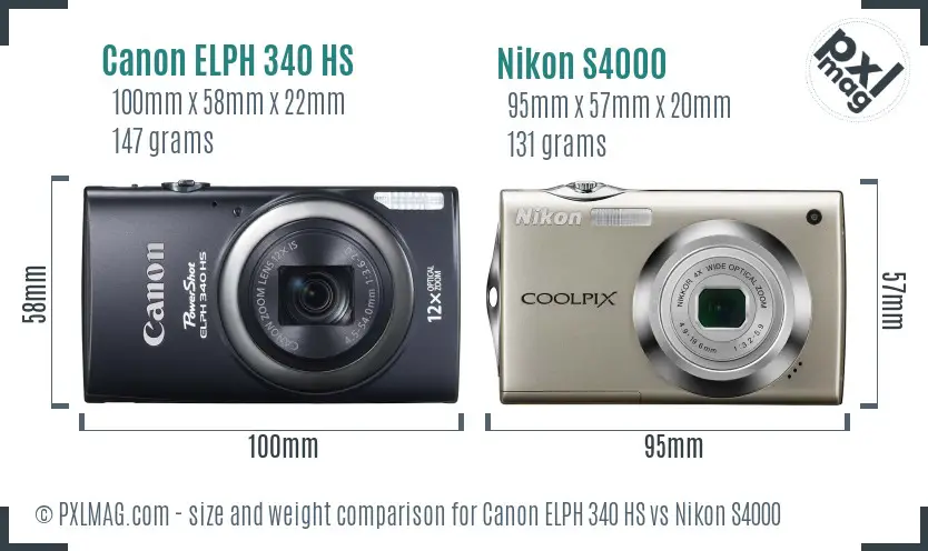 Canon ELPH 340 HS vs Nikon S4000 size comparison