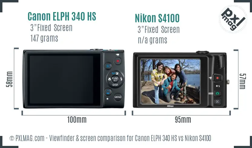 Canon ELPH 340 HS vs Nikon S4100 Screen and Viewfinder comparison