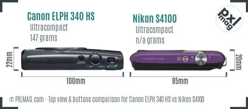 Canon ELPH 340 HS vs Nikon S4100 top view buttons comparison