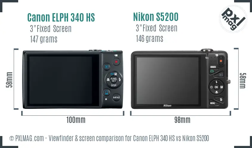 Canon ELPH 340 HS vs Nikon S5200 Screen and Viewfinder comparison
