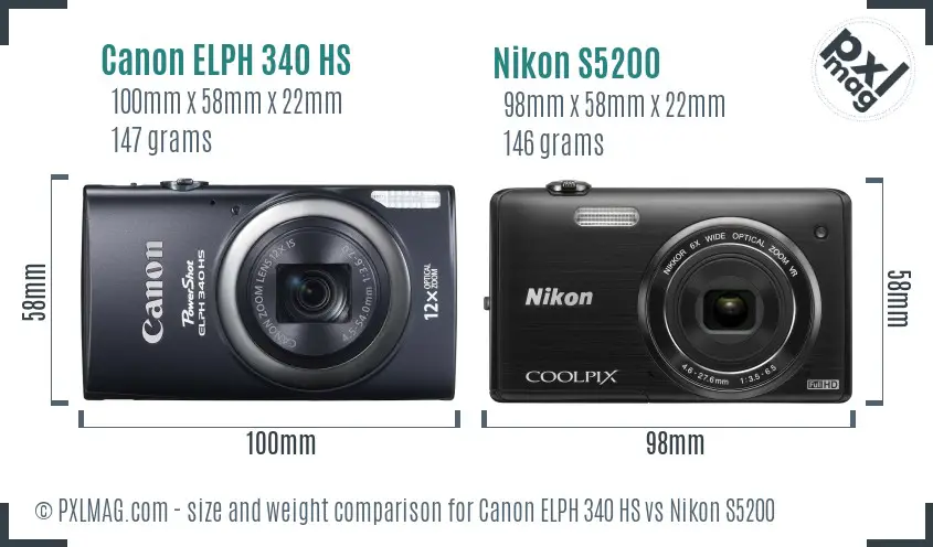Canon ELPH 340 HS vs Nikon S5200 size comparison