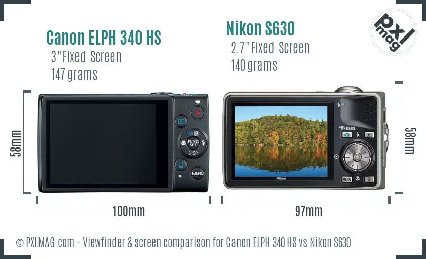 Canon ELPH 340 HS vs Nikon S630 Screen and Viewfinder comparison