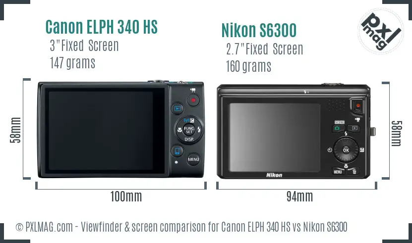 Canon ELPH 340 HS vs Nikon S6300 Screen and Viewfinder comparison