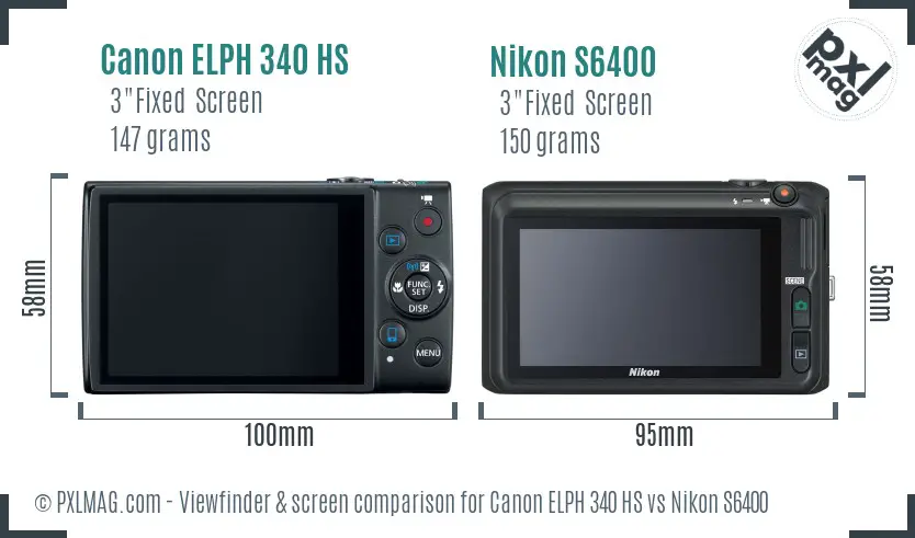 Canon ELPH 340 HS vs Nikon S6400 Screen and Viewfinder comparison