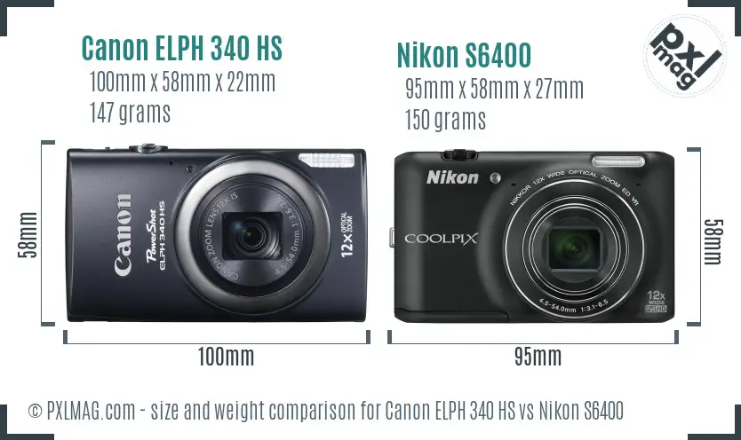 Canon ELPH 340 HS vs Nikon S6400 size comparison