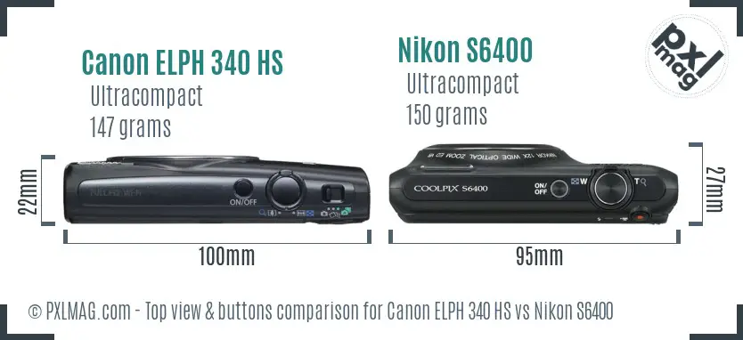 Canon ELPH 340 HS vs Nikon S6400 top view buttons comparison