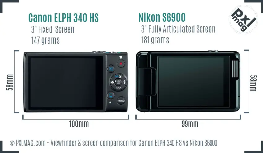 Canon ELPH 340 HS vs Nikon S6900 Screen and Viewfinder comparison