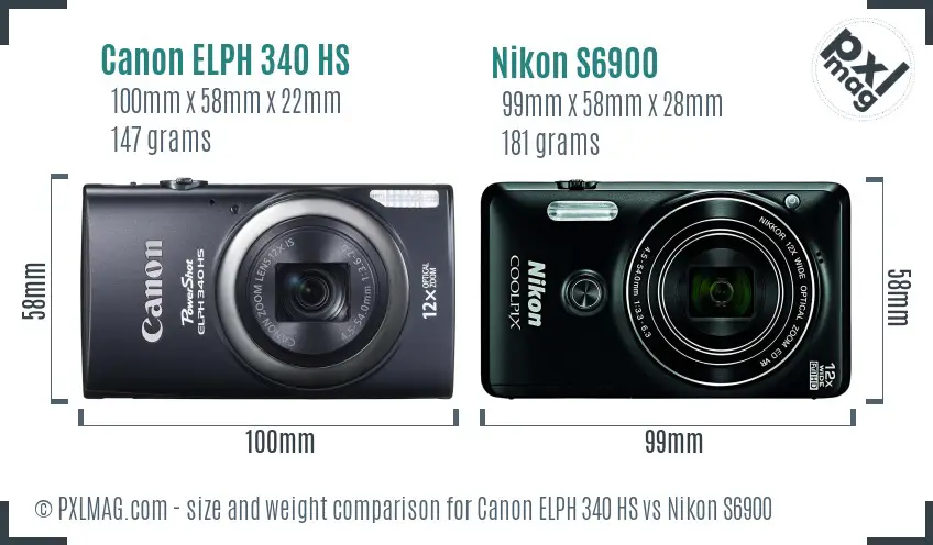 Canon ELPH 340 HS vs Nikon S6900 size comparison
