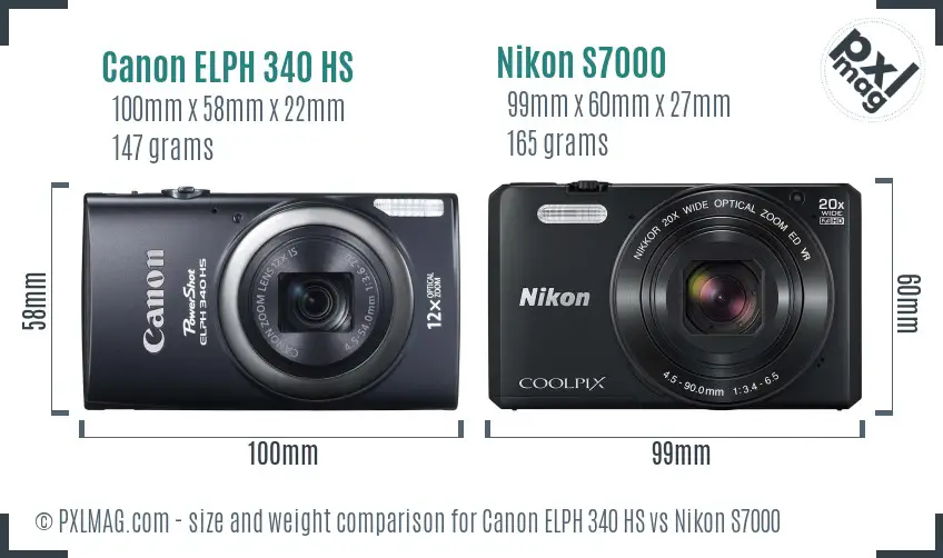 Canon ELPH 340 HS vs Nikon S7000 size comparison Canon ELPH 340 HS vs Nikon S7000 size comparison
