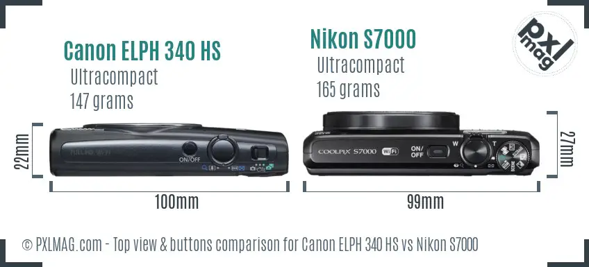 Canon ELPH 340 HS vs Nikon S7000 top view buttons comparison Canon ELPH 340 HS vs Nikon S7000 top view buttons comparison