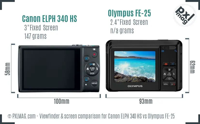 Canon ELPH 340 HS vs Olympus FE-25 Screen and Viewfinder comparison