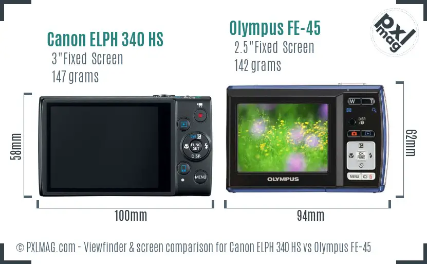 Canon ELPH 340 HS vs Olympus FE-45 Screen and Viewfinder comparison