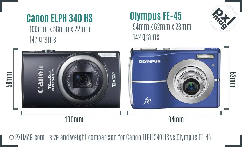 Canon ELPH 340 HS vs Olympus FE-45 size comparison