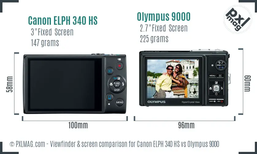Canon ELPH 340 HS vs Olympus 9000 Screen and Viewfinder comparison