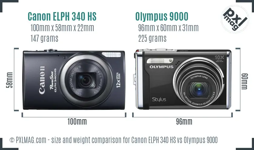Canon ELPH 340 HS vs Olympus 9000 size comparison