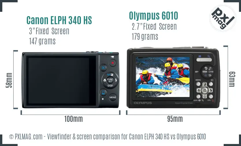 Canon ELPH 340 HS vs Olympus 6010 Screen and Viewfinder comparison
