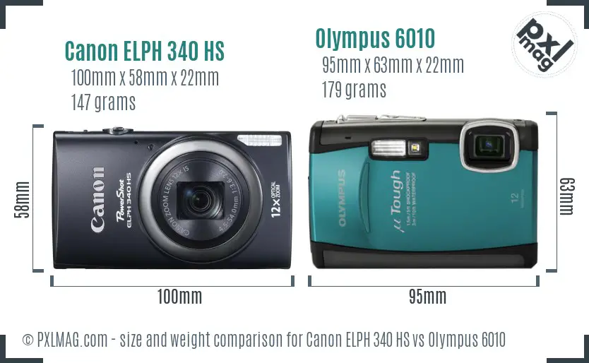 Canon ELPH 340 HS vs Olympus 6010 size comparison