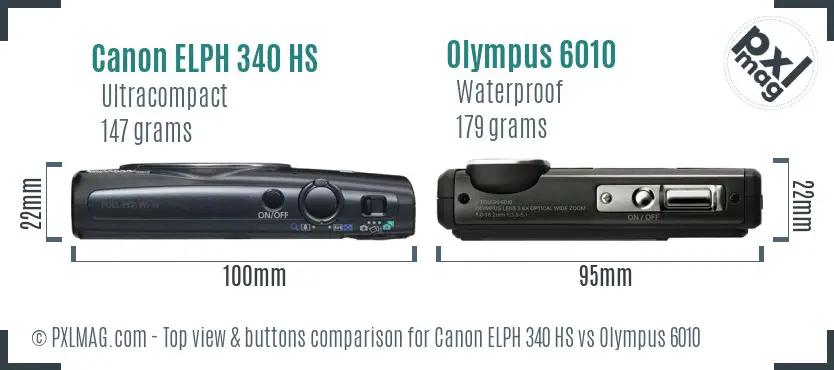 Canon ELPH 340 HS vs Olympus 6010 top view buttons comparison