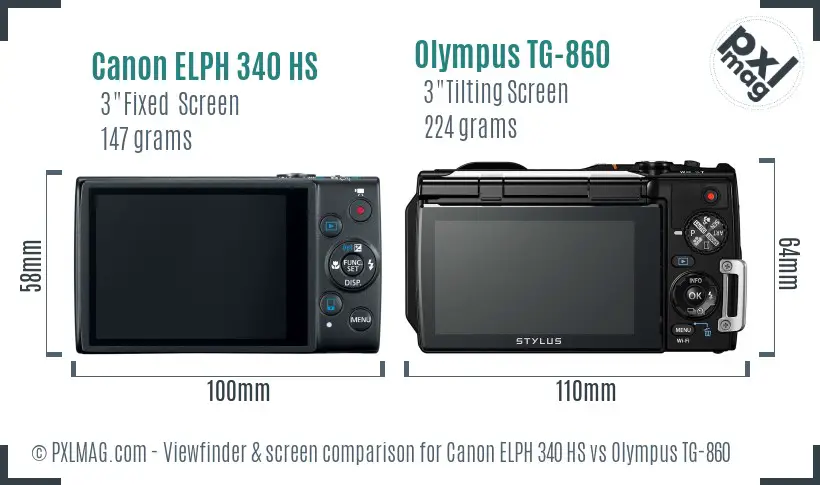 Canon ELPH 340 HS vs Olympus TG-860 Screen and Viewfinder comparison