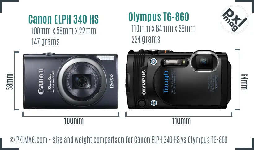 Canon ELPH 340 HS vs Olympus TG-860 size comparison