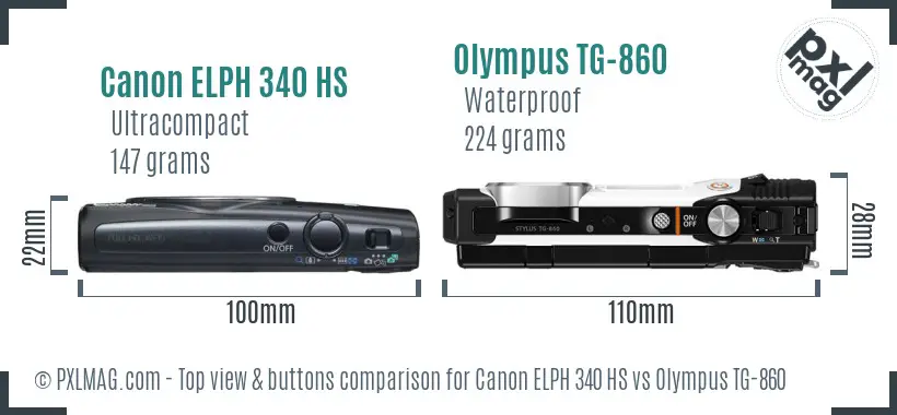 Canon ELPH 340 HS vs Olympus TG-860 top view buttons comparison