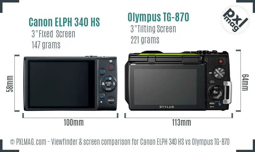 Canon ELPH 340 HS vs Olympus TG-870 Screen and Viewfinder comparison
