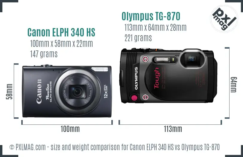Canon ELPH 340 HS vs Olympus TG-870 size comparison