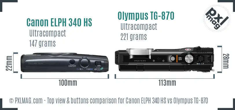 Canon ELPH 340 HS vs Olympus TG-870 top view buttons comparison