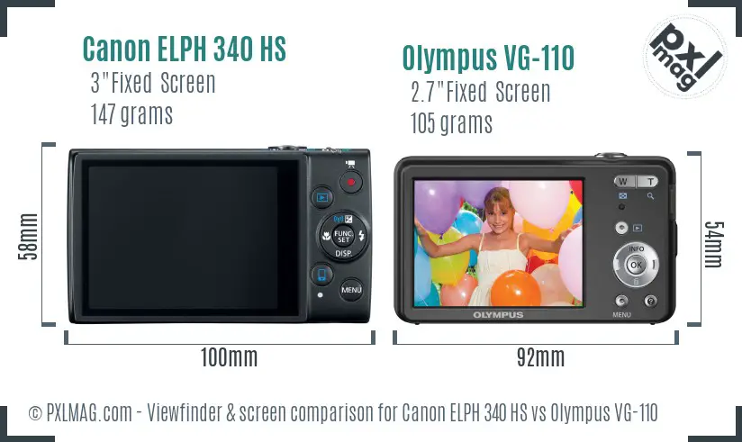 Canon ELPH 340 HS vs Olympus VG-110 Screen and Viewfinder comparison