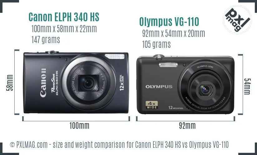 Canon ELPH 340 HS vs Olympus VG-110 size comparison