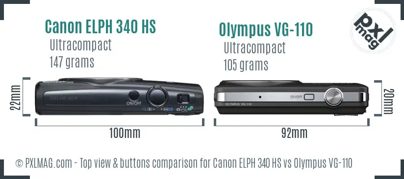 Canon ELPH 340 HS vs Olympus VG-110 top view buttons comparison