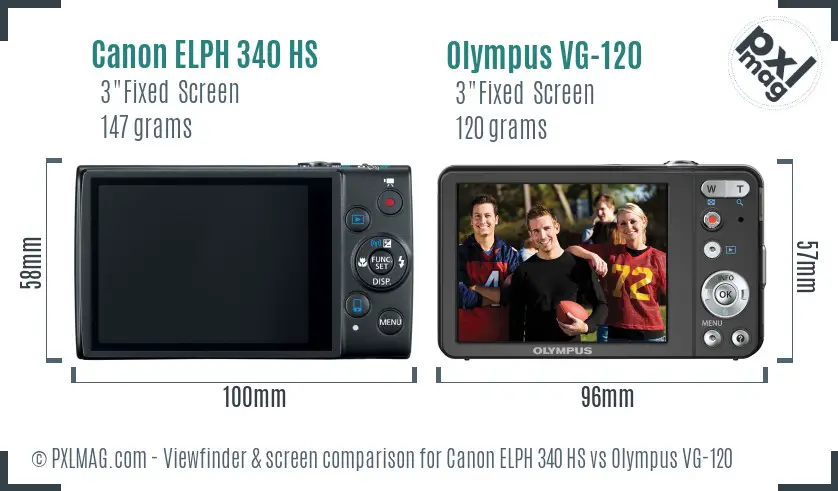 Canon ELPH 340 HS vs Olympus VG-120 Screen and Viewfinder comparison