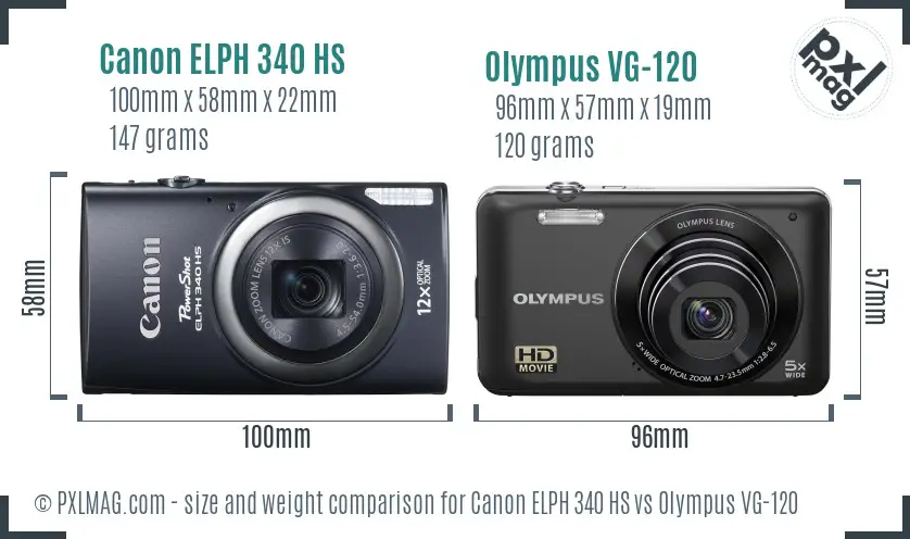 Canon ELPH 340 HS vs Olympus VG-120 size comparison