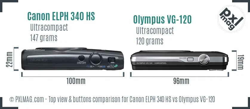 Canon ELPH 340 HS vs Olympus VG-120 top view buttons comparison