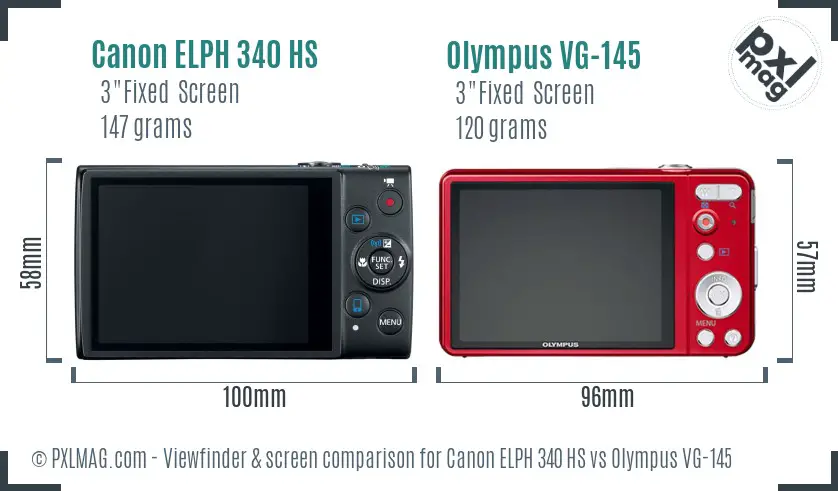 Canon ELPH 340 HS vs Olympus VG-145 Screen and Viewfinder comparison