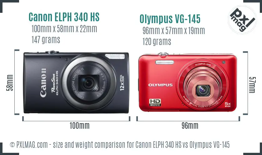 Canon ELPH 340 HS vs Olympus VG-145 size comparison