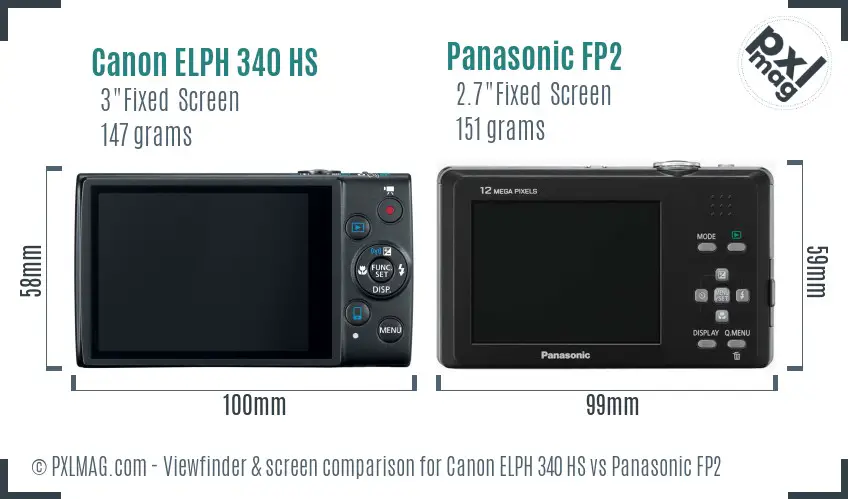 Canon ELPH 340 HS vs Panasonic FP2 Screen and Viewfinder comparison