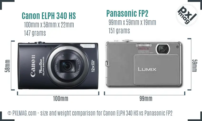 Canon ELPH 340 HS vs Panasonic FP2 size comparison