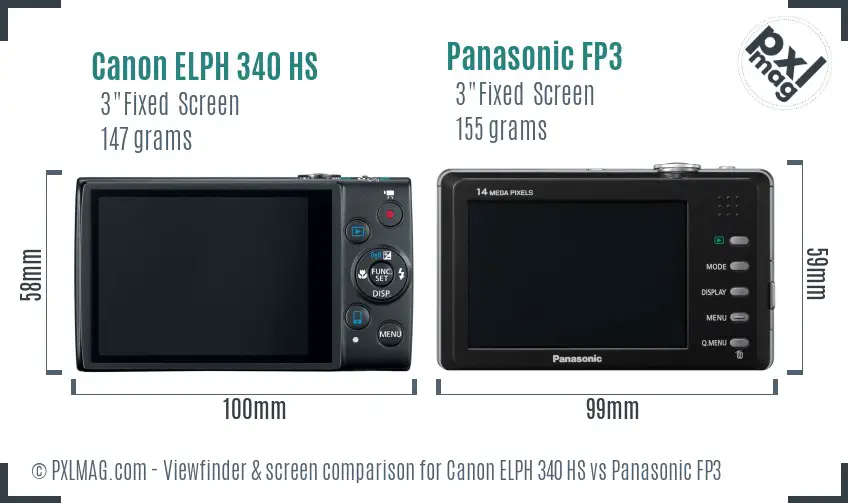 Canon ELPH 340 HS vs Panasonic FP3 Screen and Viewfinder comparison