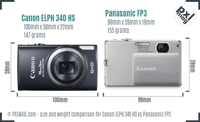 Canon ELPH 340 HS vs Panasonic FP3 size comparison