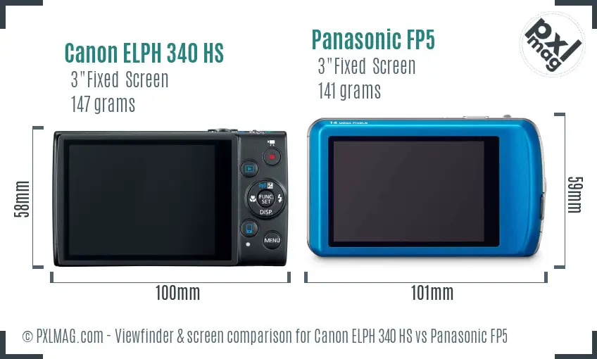 Canon ELPH 340 HS vs Panasonic FP5 Screen and Viewfinder comparison