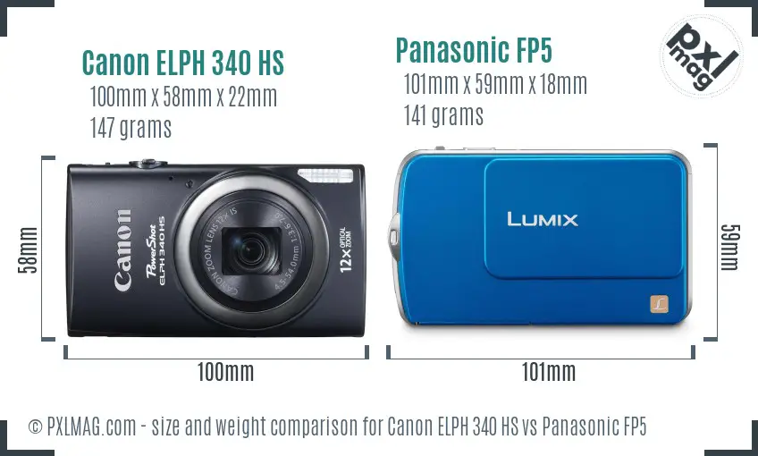 Canon ELPH 340 HS vs Panasonic FP5 size comparison