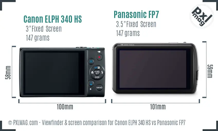 Canon ELPH 340 HS vs Panasonic FP7 Screen and Viewfinder comparison