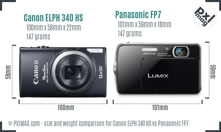 Canon ELPH 340 HS vs Panasonic FP7 size comparison