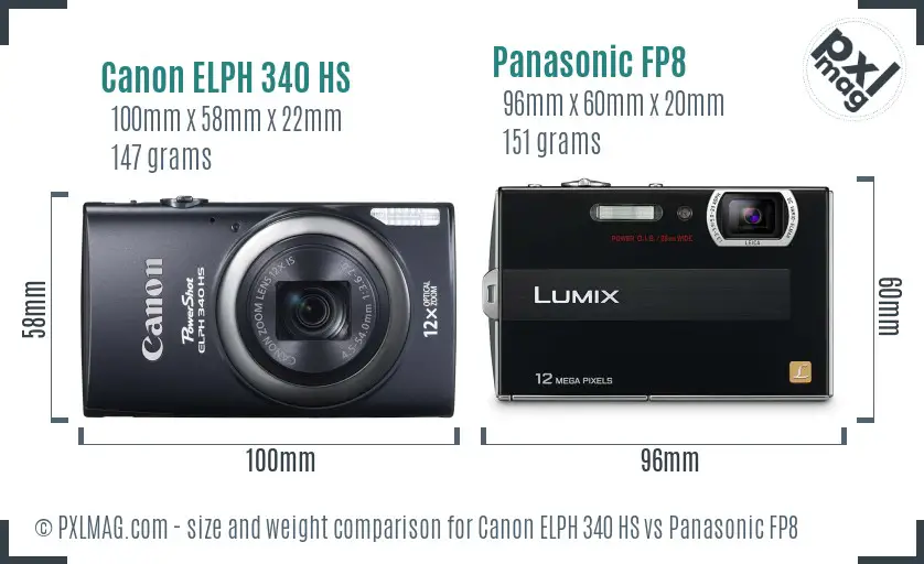 Canon ELPH 340 HS vs Panasonic FP8 size comparison