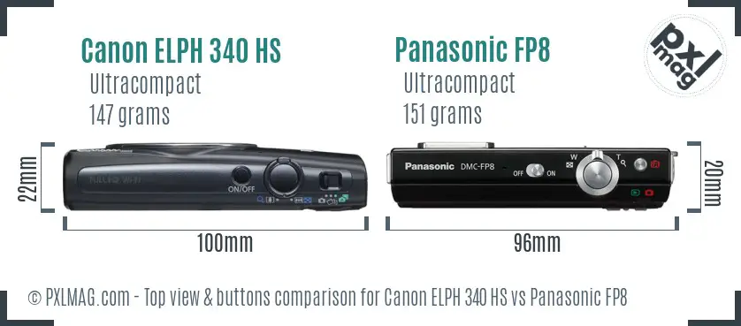 Canon ELPH 340 HS vs Panasonic FP8 top view buttons comparison